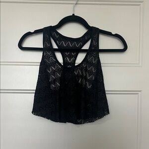 Black Lace crop top, flowy, bathing suit top cover Small